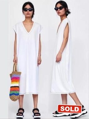 Zara White Kaftan Oversized Dress